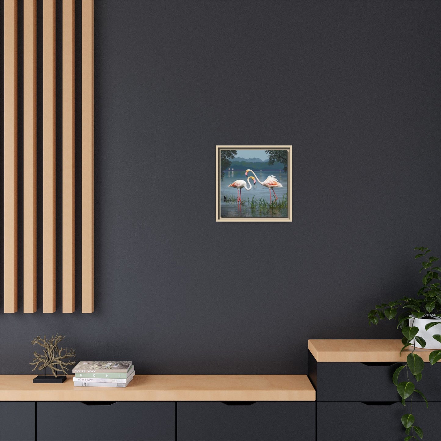 Framed Flamingo Canvas Art – Flamingo Dance by Rod Walgamott
