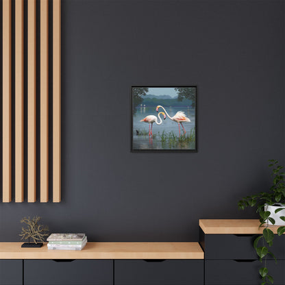 Framed Flamingo Canvas Art – Flamingo Dance by Rod Walgamott