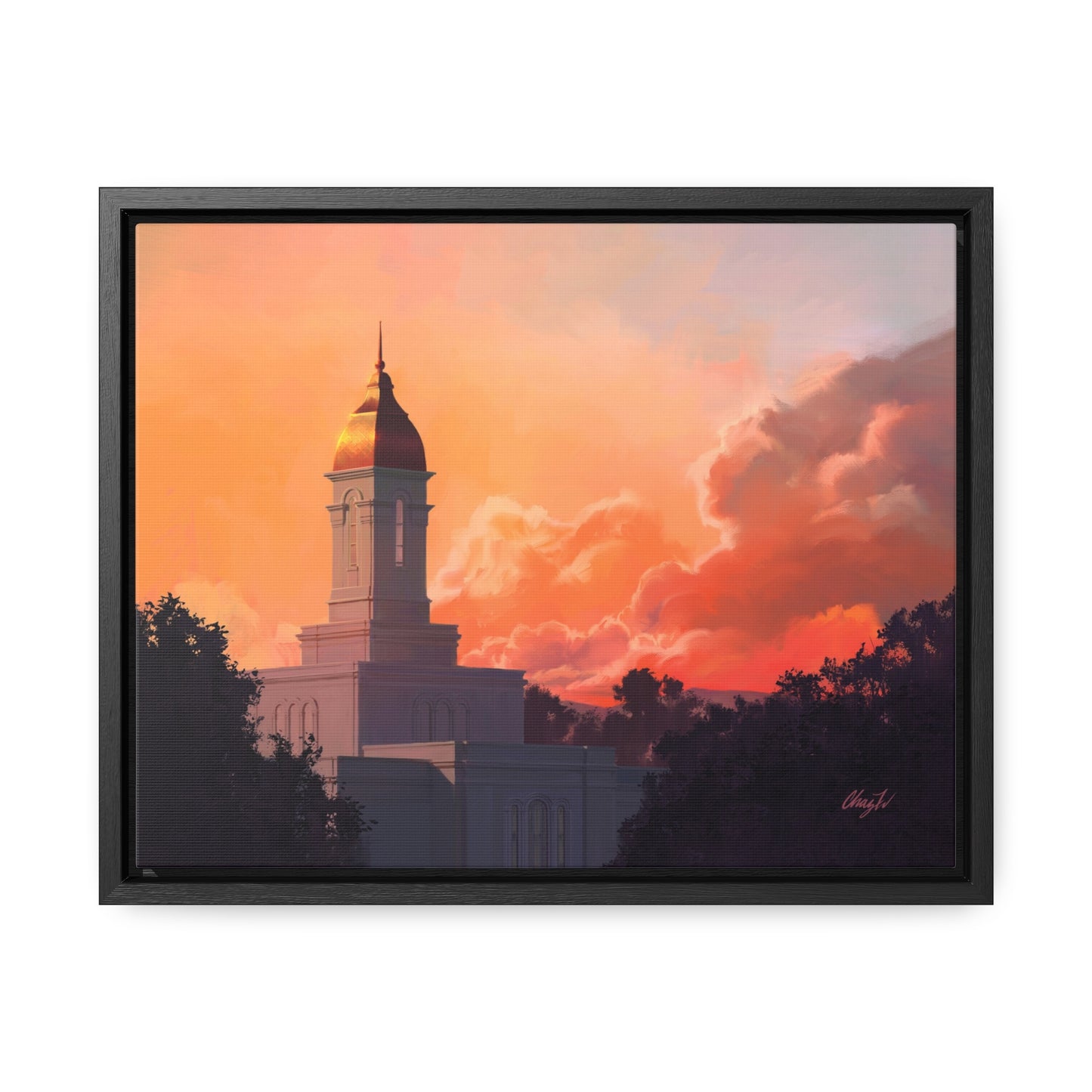 Stretched Canvas in Wood Frame--Deseret Peak Temple--Sunset by Chaz Walgamott