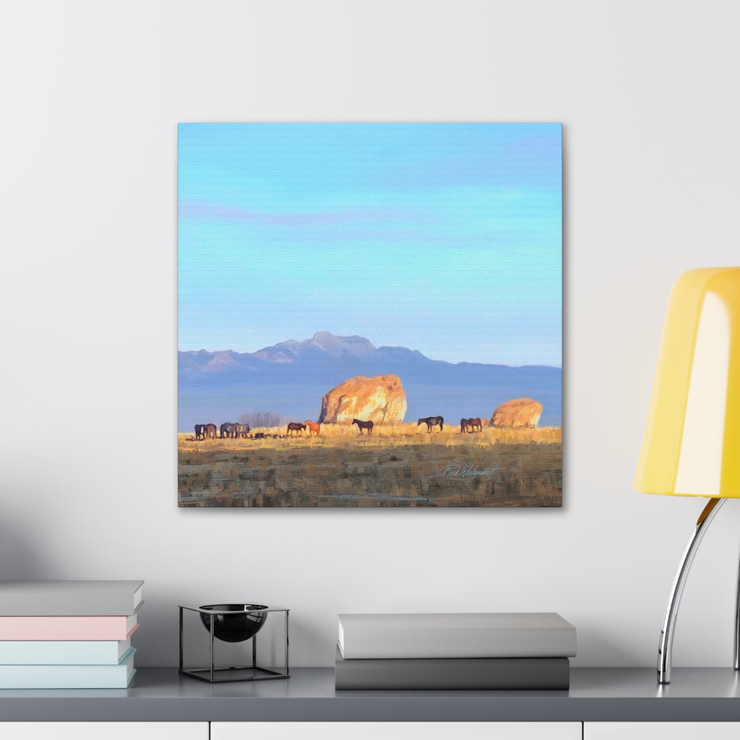 Canvas Gallery Wrap-Horses at Adobe Rock by Rod Walgamott