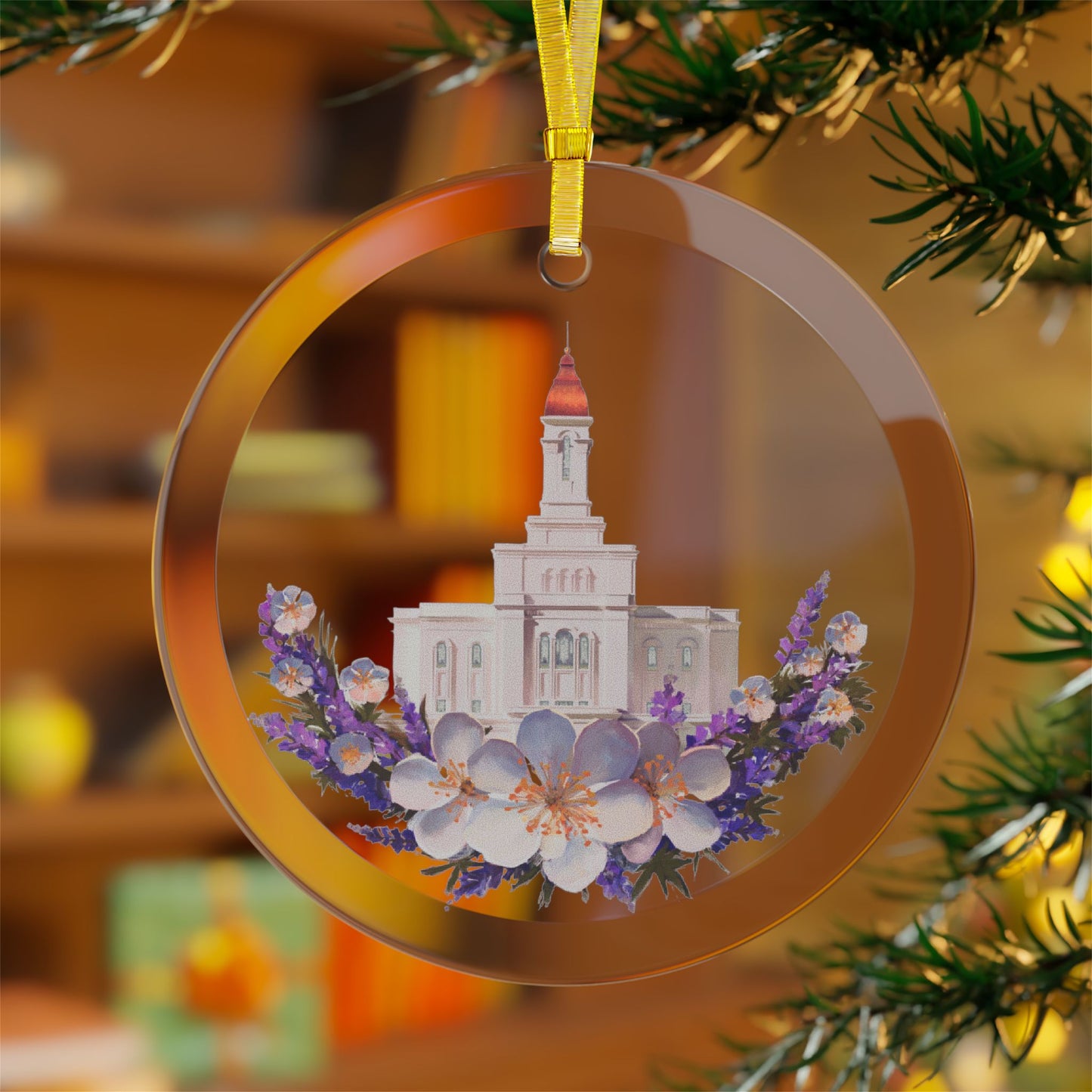 Glass Ornaments, Deseret Peak Temple with Floral Wreath