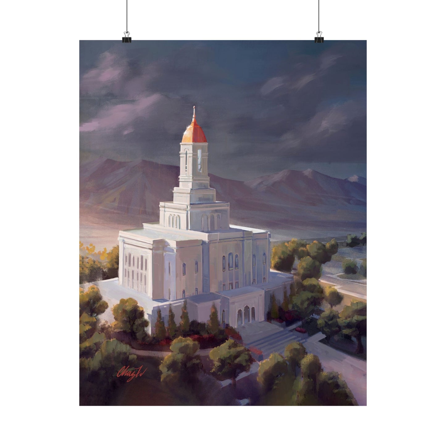 Premium Matte Paper Print, Deseret Peak Temple, After the Storm, by Chaz Walgamott