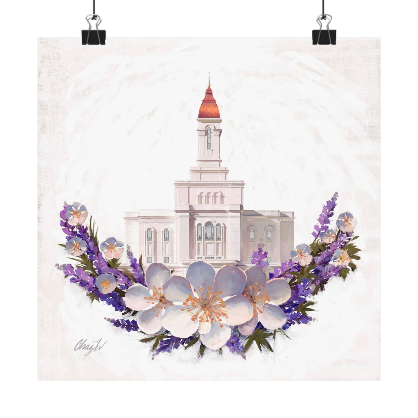 Premium Matte Print--Deseret Peak Temple--Floral Wreath, by Chaz Walgamott