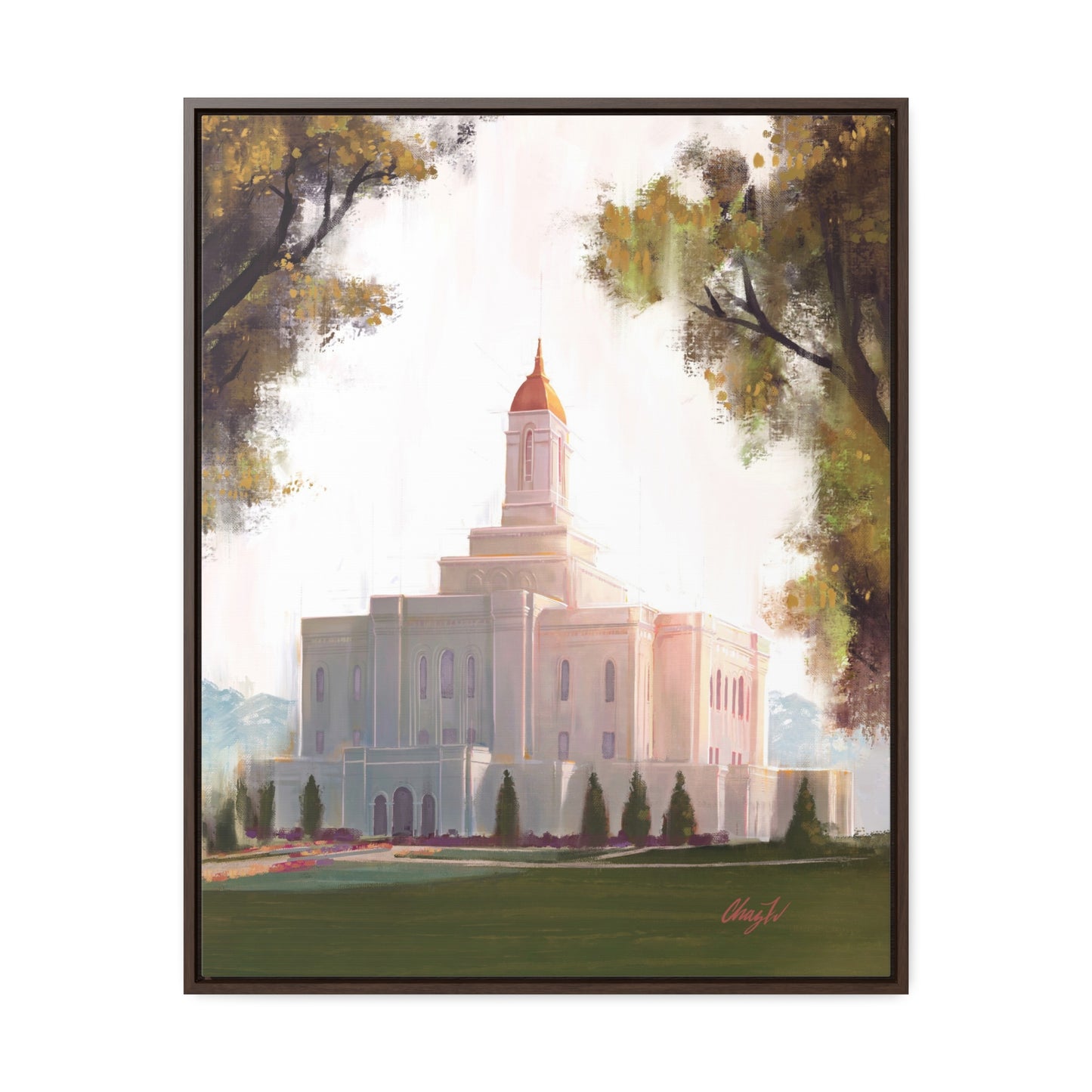 Framed canvas Wrap, Deseret Peak Temple, Golden D by Chaz Walgamott