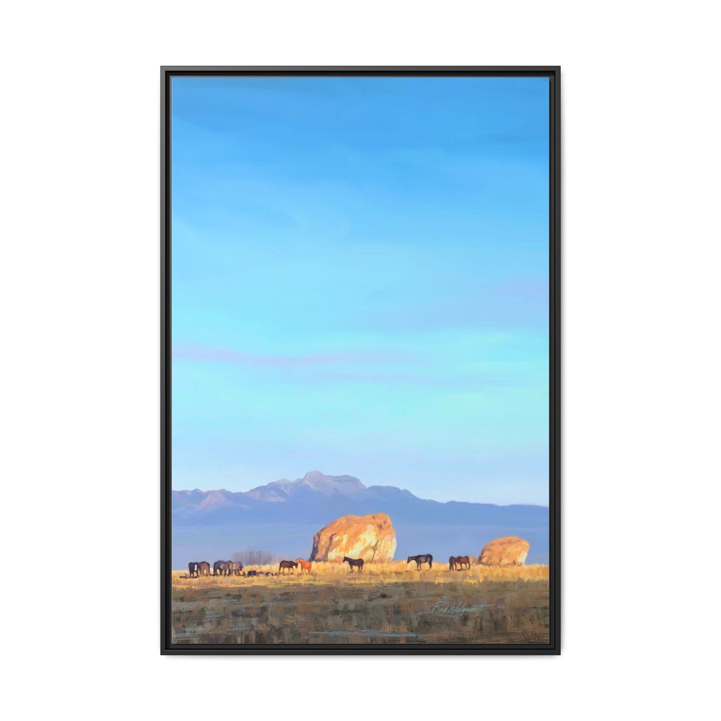 Framed Matte Canvas Print — Horses at Adobe by Rod Walgamott
