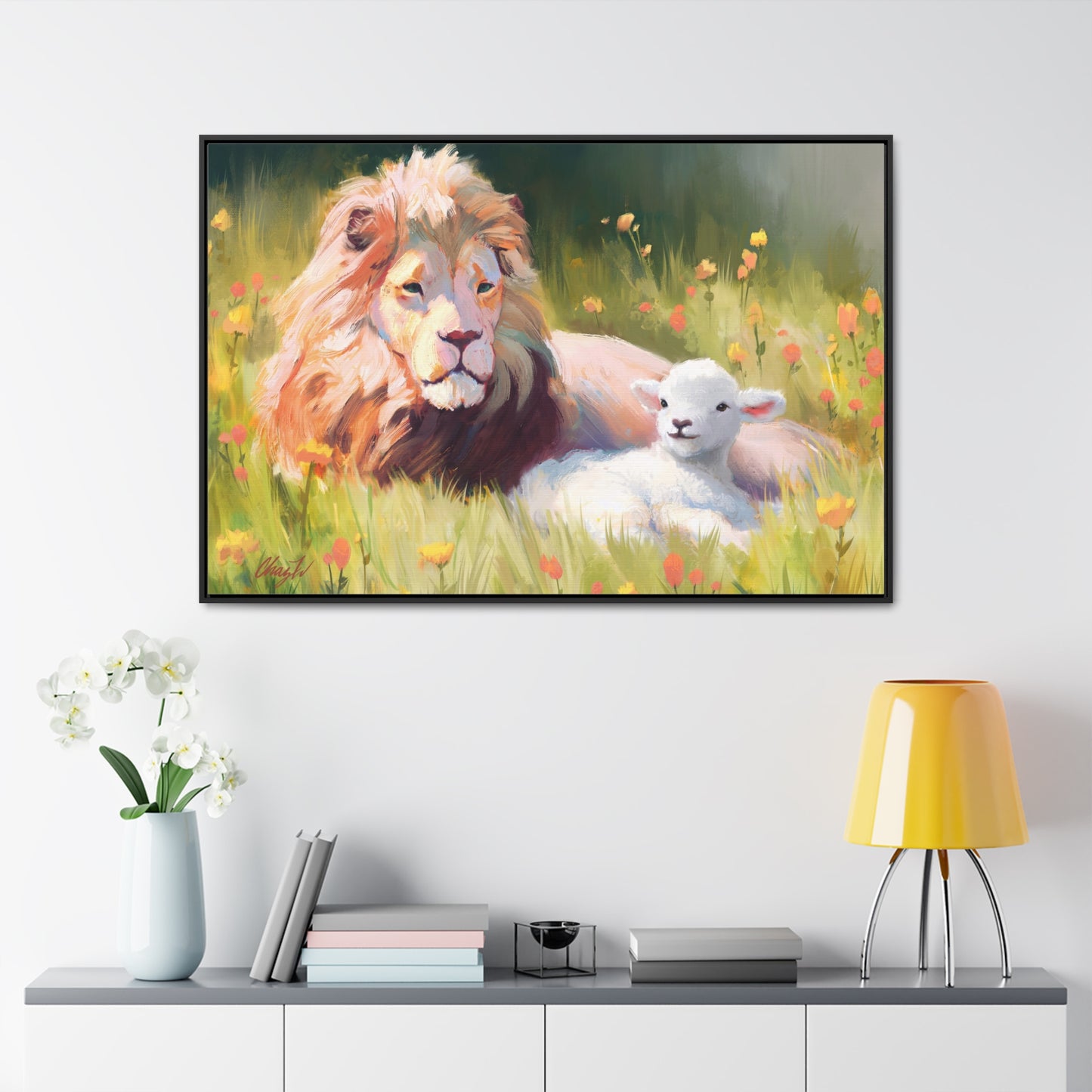 Stretched Canvas Print in Wood Frame, The Lamb and the Lion, by Chaz Walgamott