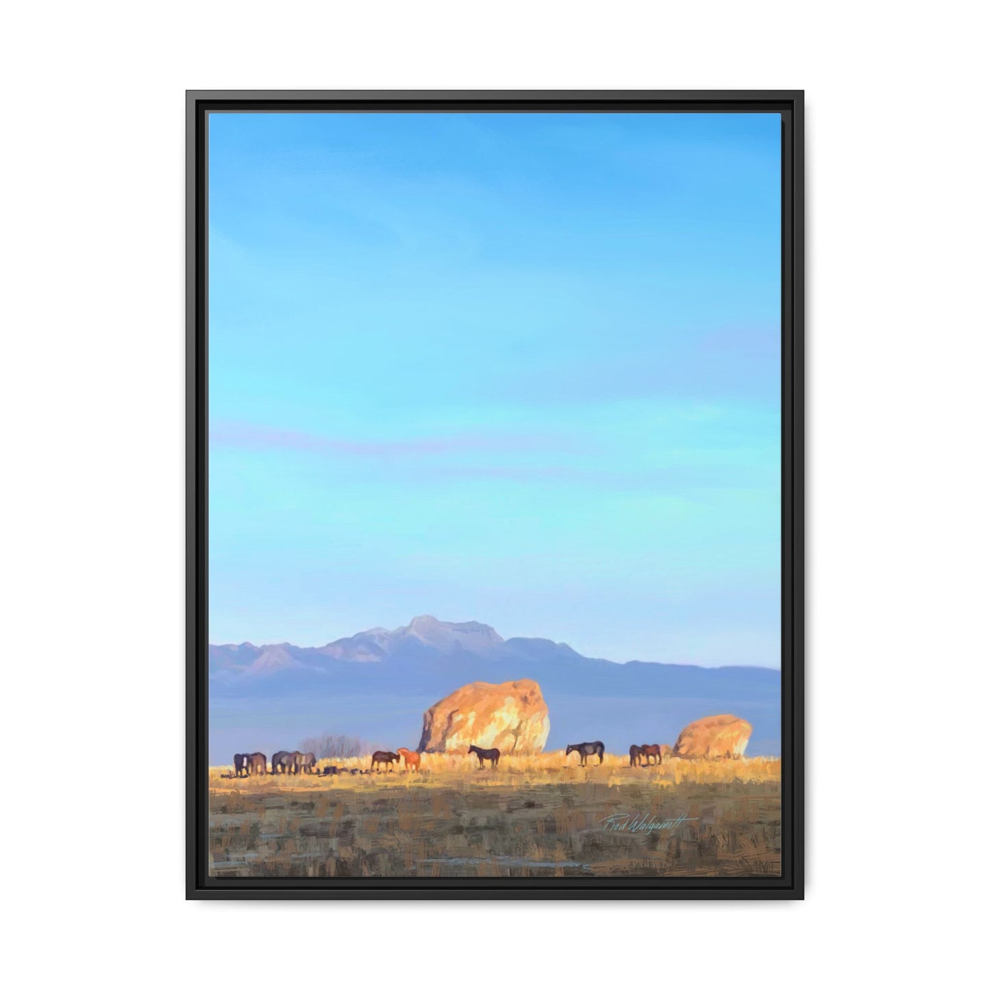 Framed Matte Canvas Print — Horses at Adobe by Rod Walgamott