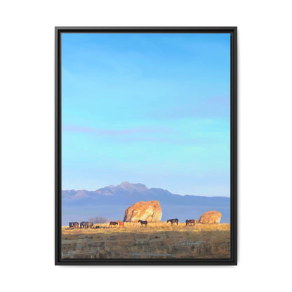 Framed Matte Canvas Print — Horses at Adobe by Rod Walgamott