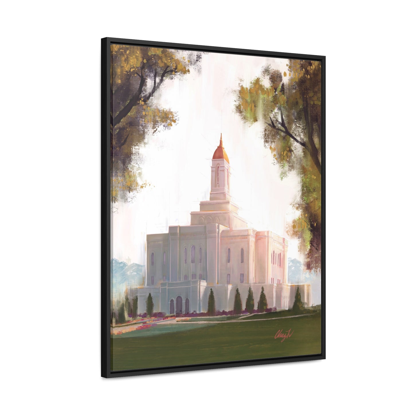 Framed canvas Wrap, Deseret Peak Temple, Golden D by Chaz Walgamott