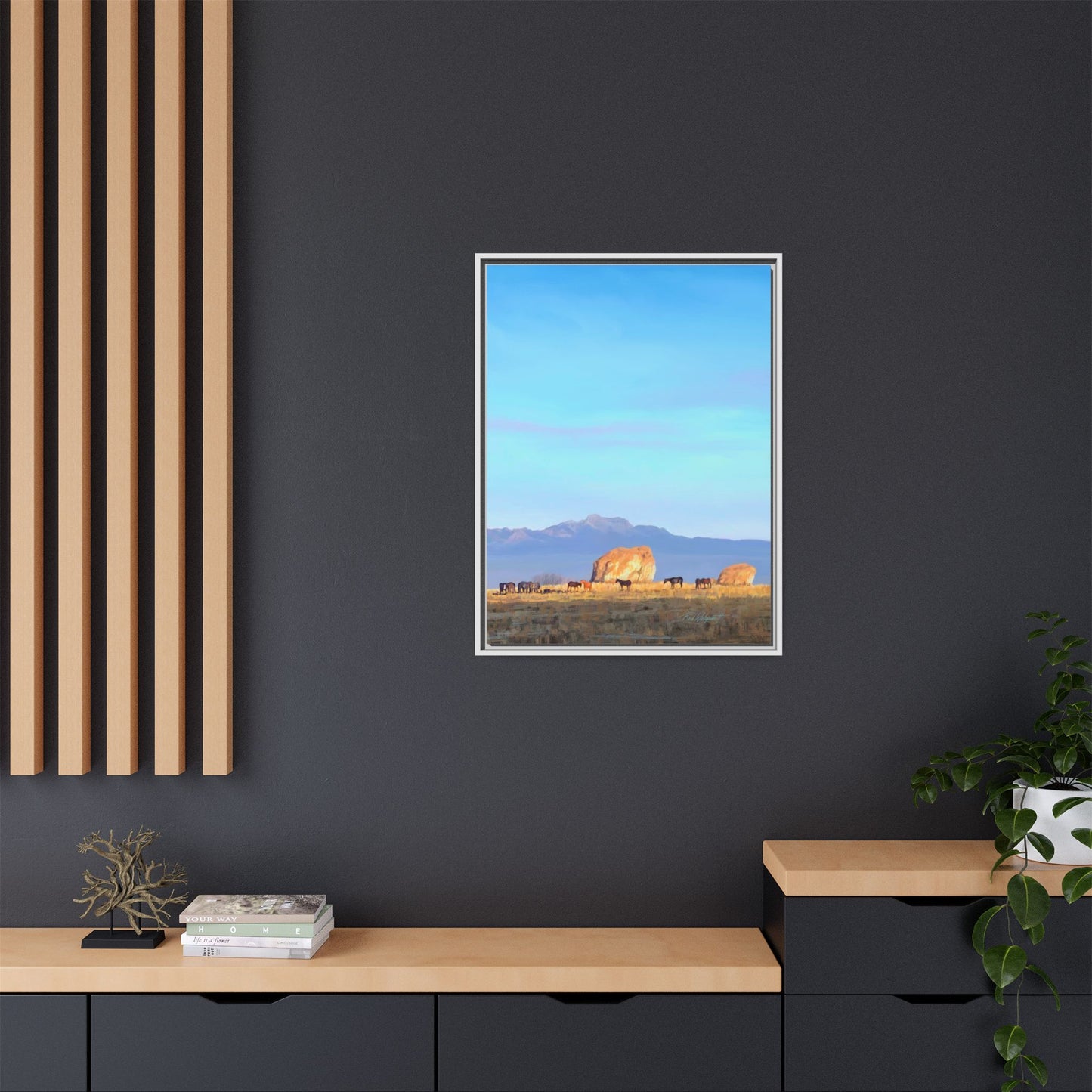 Framed Matte Canvas Print — Horses at Adobe by Rod Walgamott