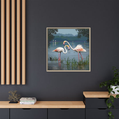 Framed Flamingo Canvas Art – Flamingo Dance by Rod Walgamott