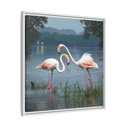 Framed Flamingo Canvas Art – Flamingo Dance by Rod Walgamott