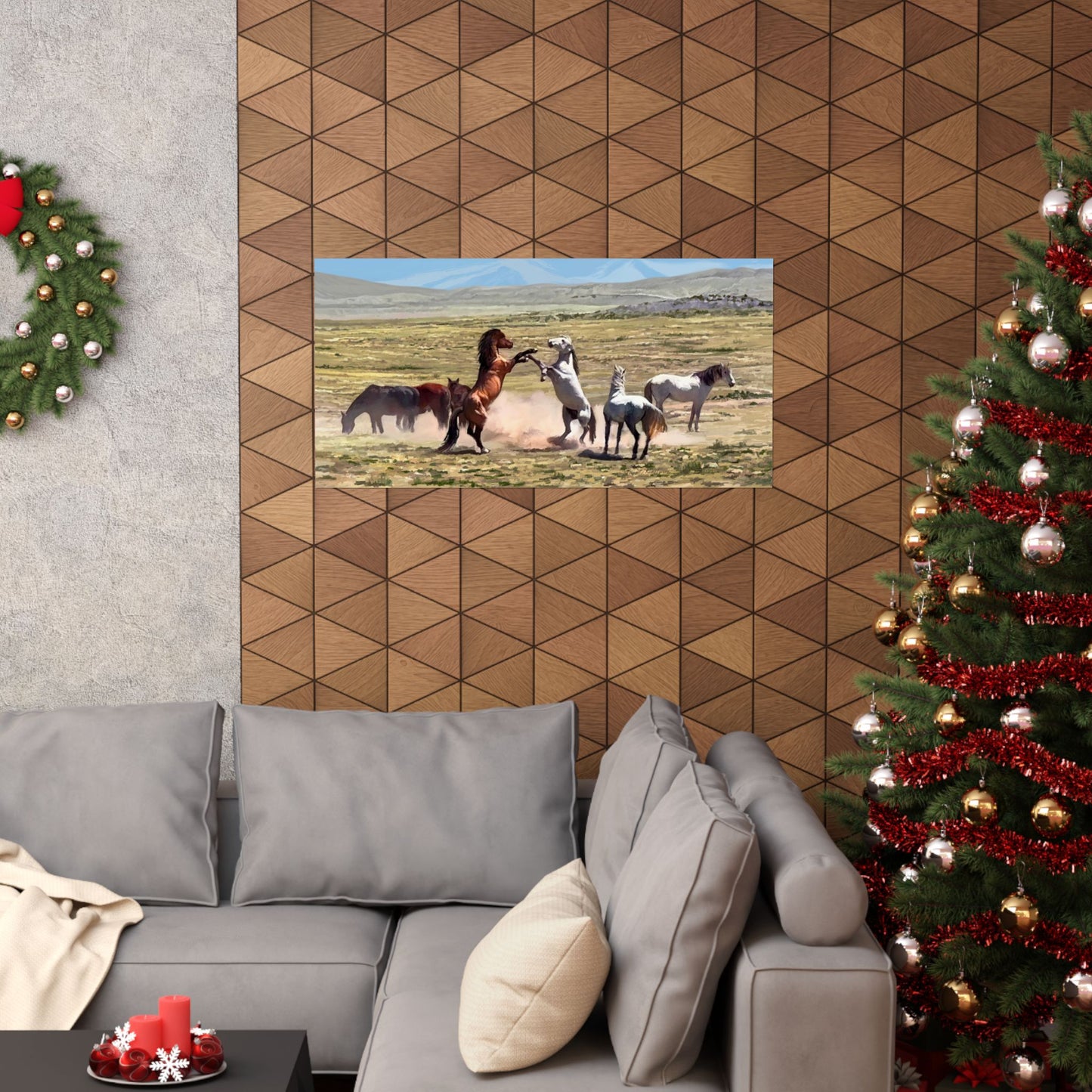 Poster - Wild Horses Fighting in Rush Valley, Utah