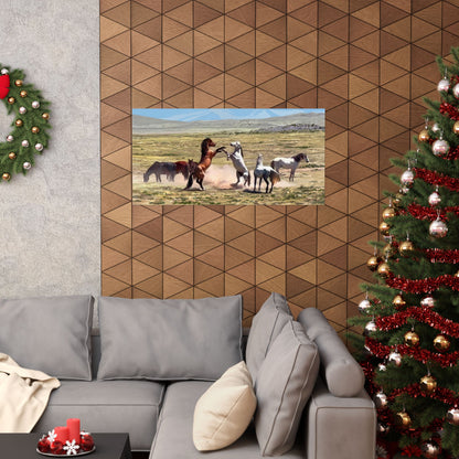 Poster - Wild Horses Fighting in Rush Valley, Utah