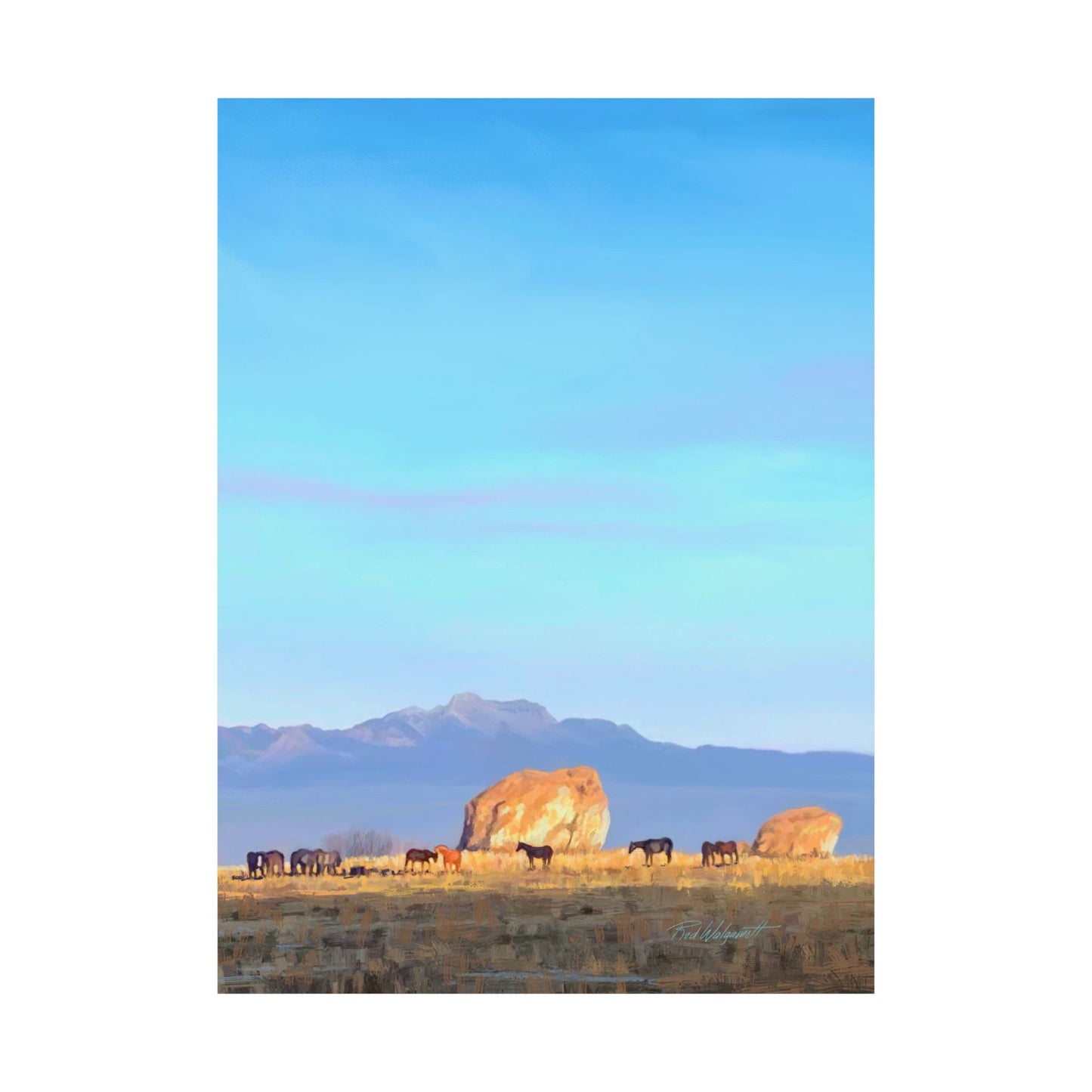 Matte Paper Print--Horses at Adobe Rock, by Rod Walgamott