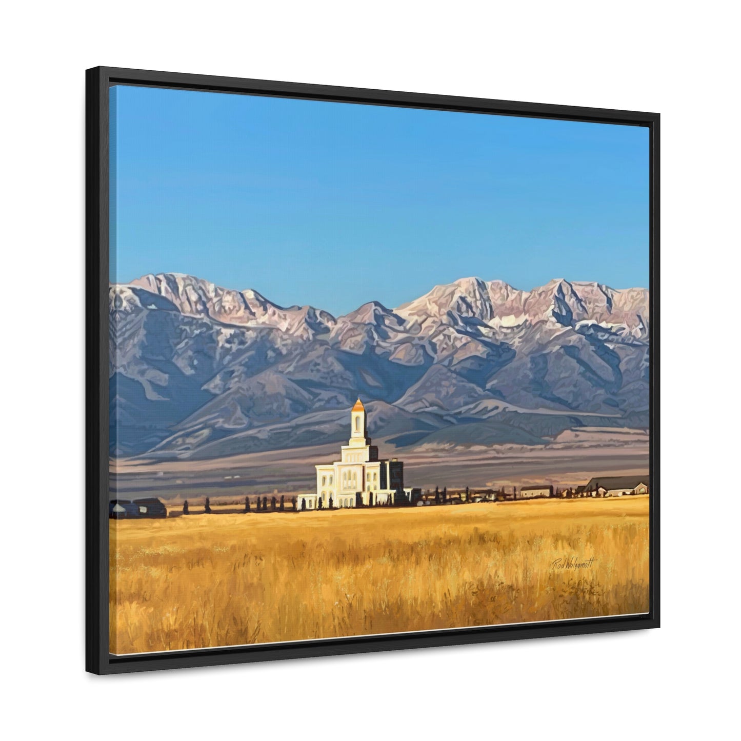 Stretched Canvas Wrap in Wood Frame, Deseret Peak Temple and Deseret Peak, by Rod Walgamott