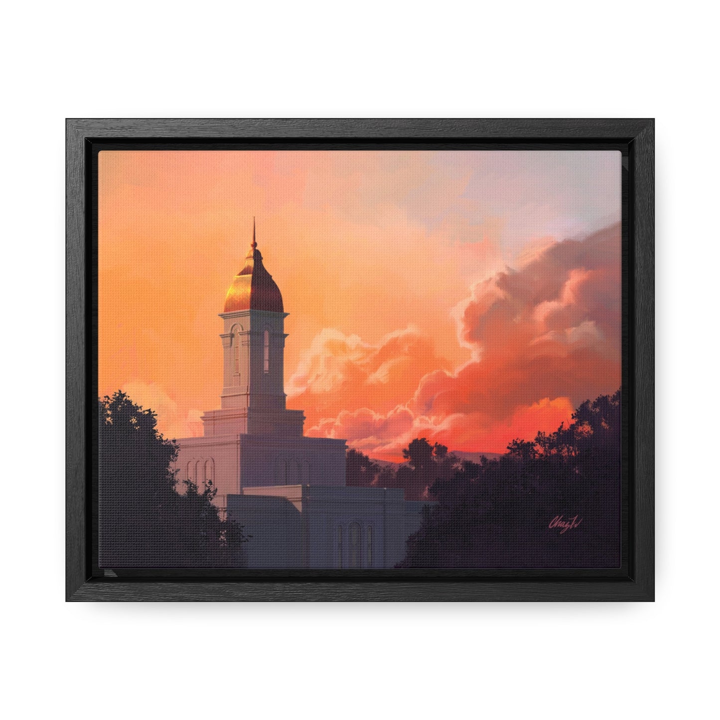 Stretched Canvas in Wood Frame--Deseret Peak Temple--Sunset by Chaz Walgamott