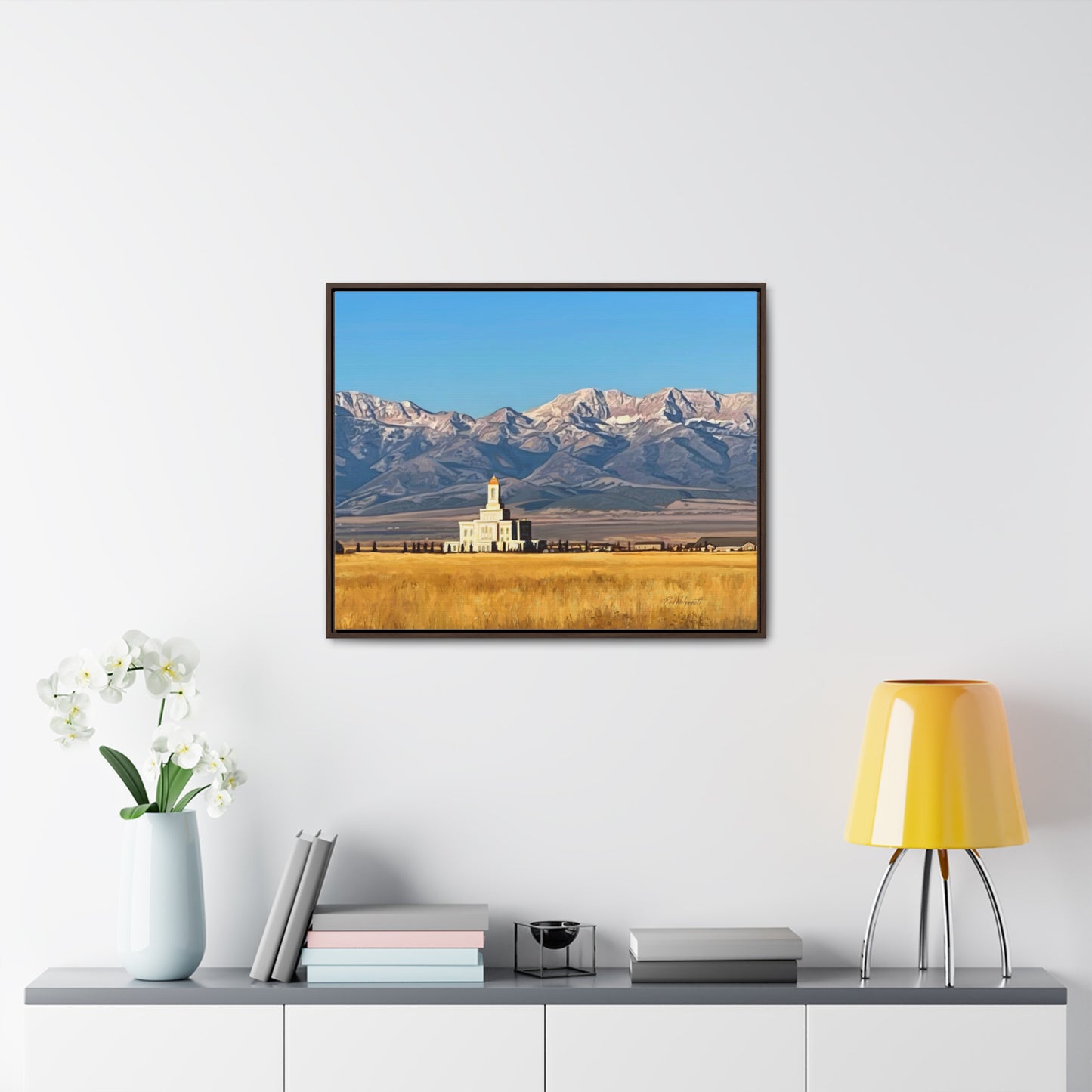 Stretched Canvas Wrap in Wood Frame, Deseret Peak Temple and Deseret Peak, by Rod Walgamott