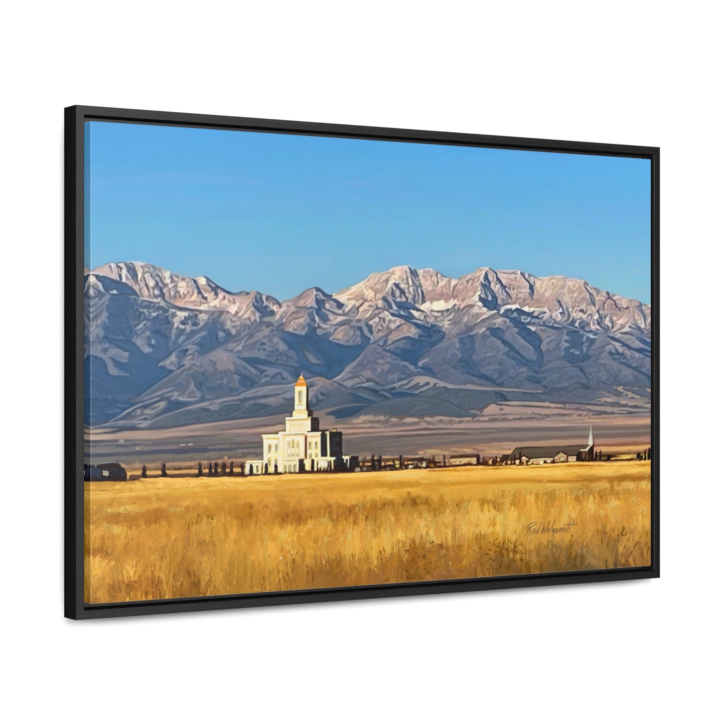 Stretched Canvas Wrap in Wood Frame, Deseret Peak Temple and Deseret Peak, by Rod Walgamott