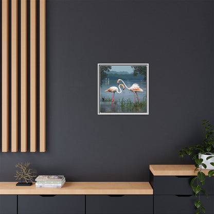 Framed Flamingo Canvas Art – Flamingo Dance by Rod Walgamott