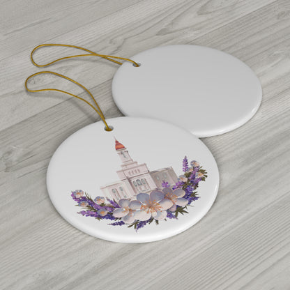 Ceramic Ornament, Deseret Peak Temple--Floral Wreath