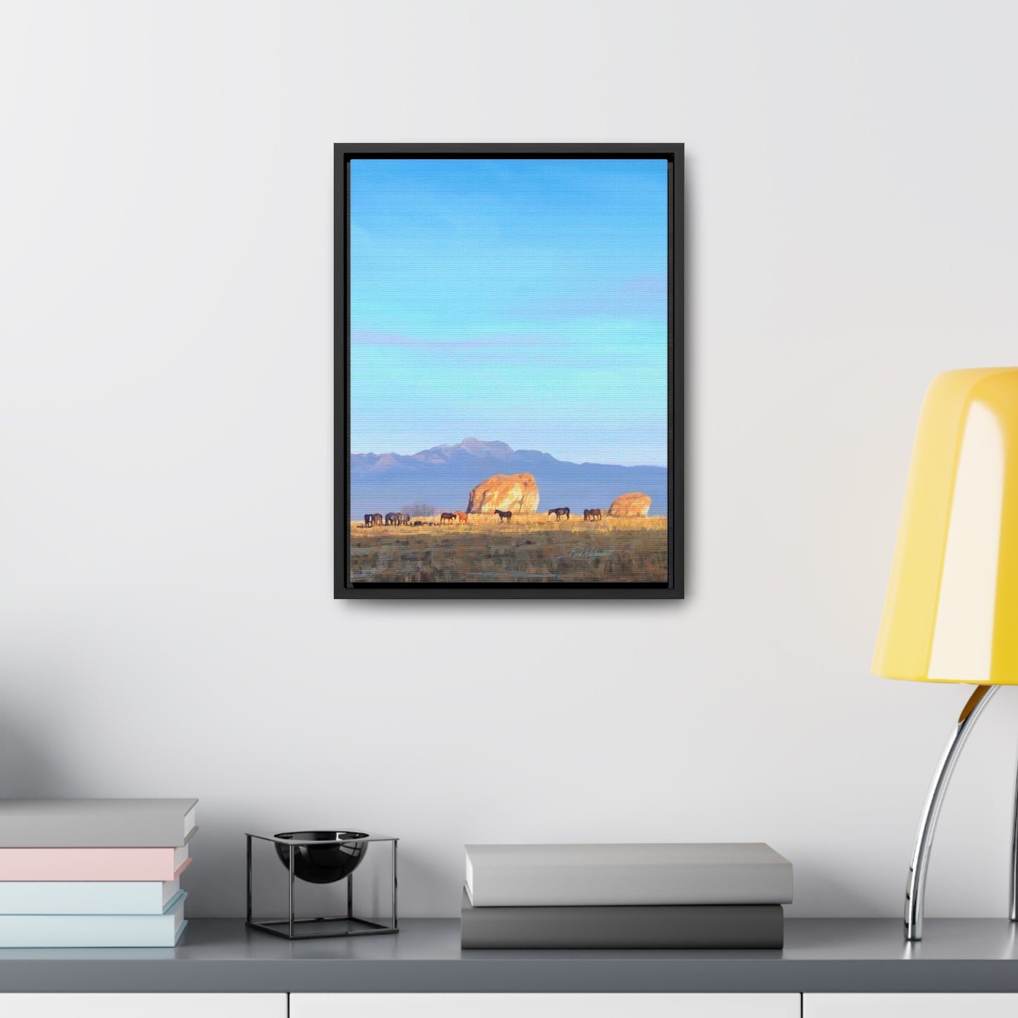 Framed canvas Wrap, Horses at Adobe Rock, by Rod Walgamott
