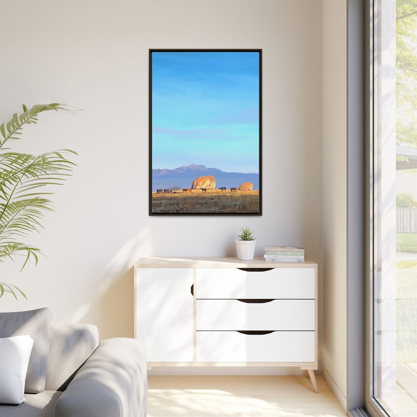 Framed Matte Canvas Print — Horses at Adobe by Rod Walgamott