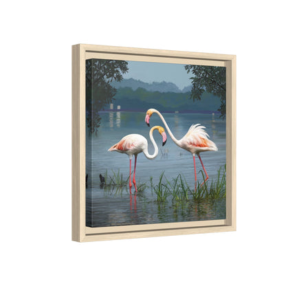 Framed Flamingo Canvas Art – Flamingo Dance by Rod Walgamott