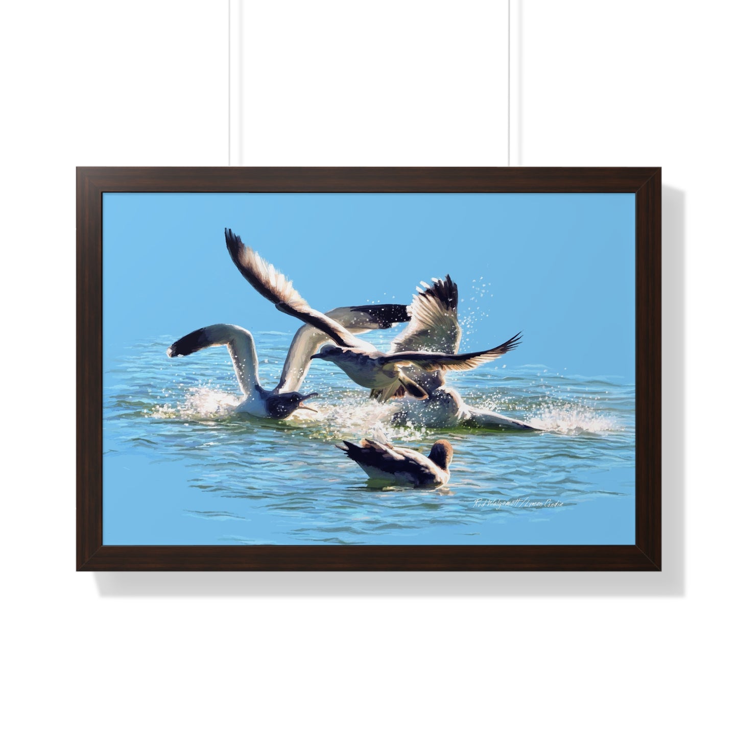 Framed Matte Print, Gull Fight on Stansbury Lake, by Rod Walgamott