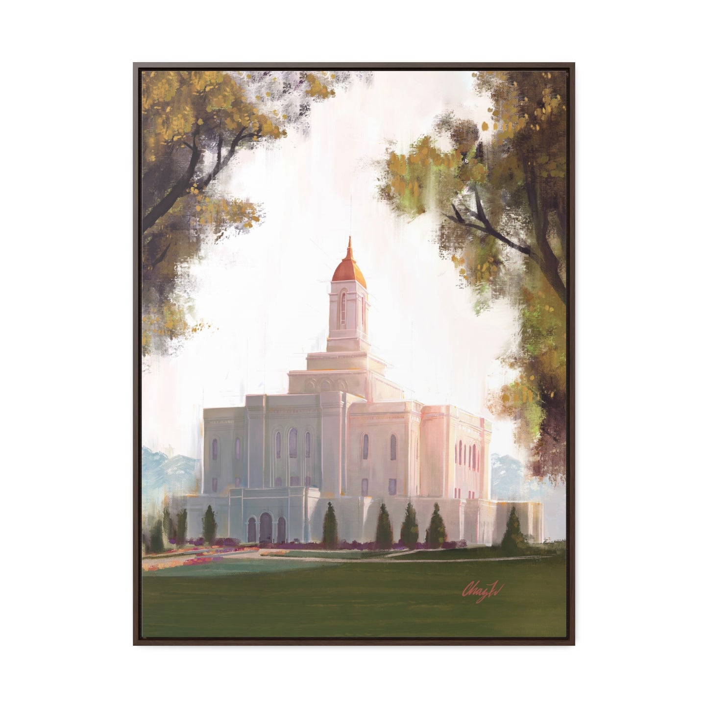 Framed canvas Wrap, Deseret Peak Temple, Golden D by Chaz Walgamott