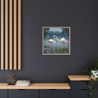 Framed Flamingo Canvas Art – Flamingo Dance by Rod Walgamott