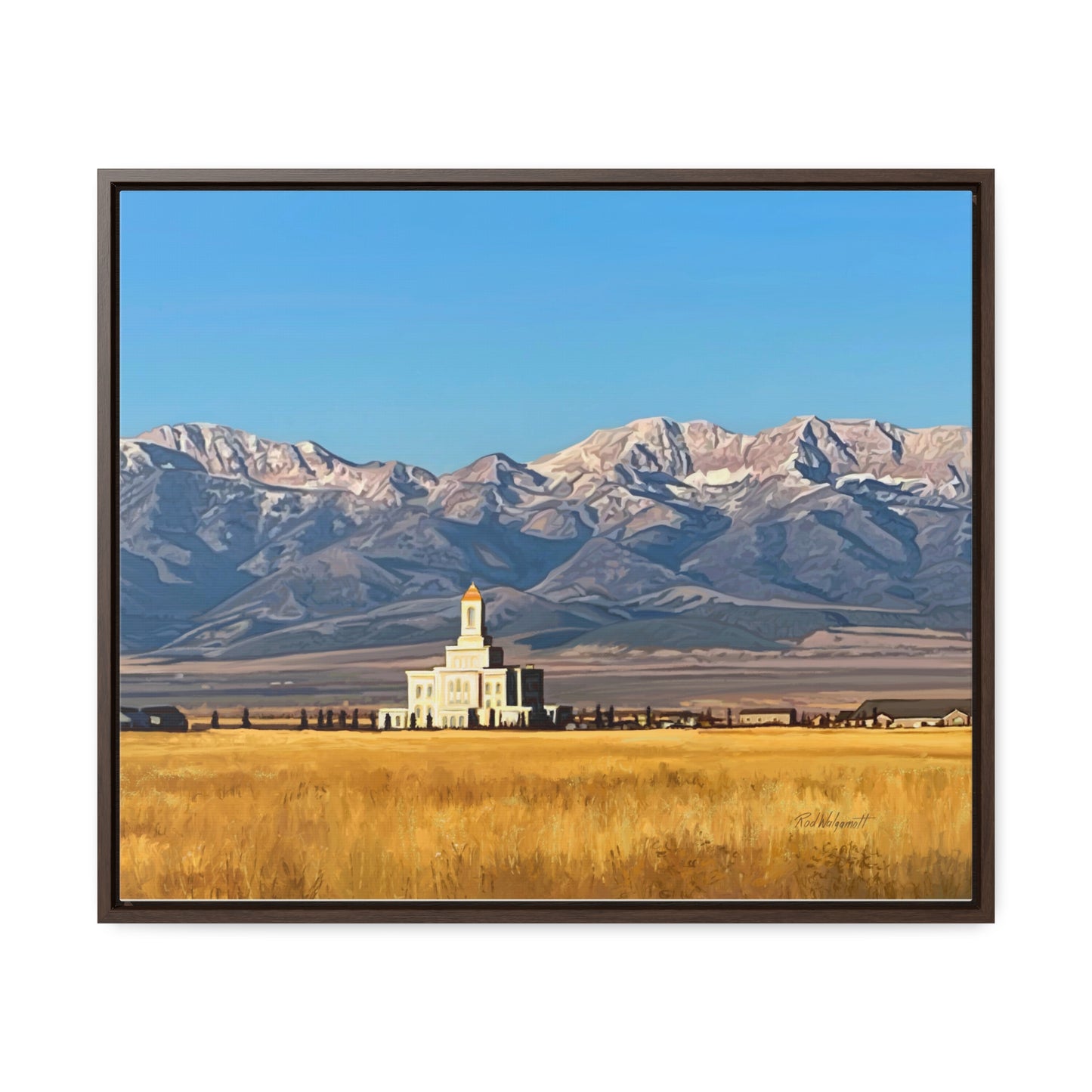 Stretched Canvas Wrap in Wood Frame, Deseret Peak Temple and Deseret Peak, by Rod Walgamott
