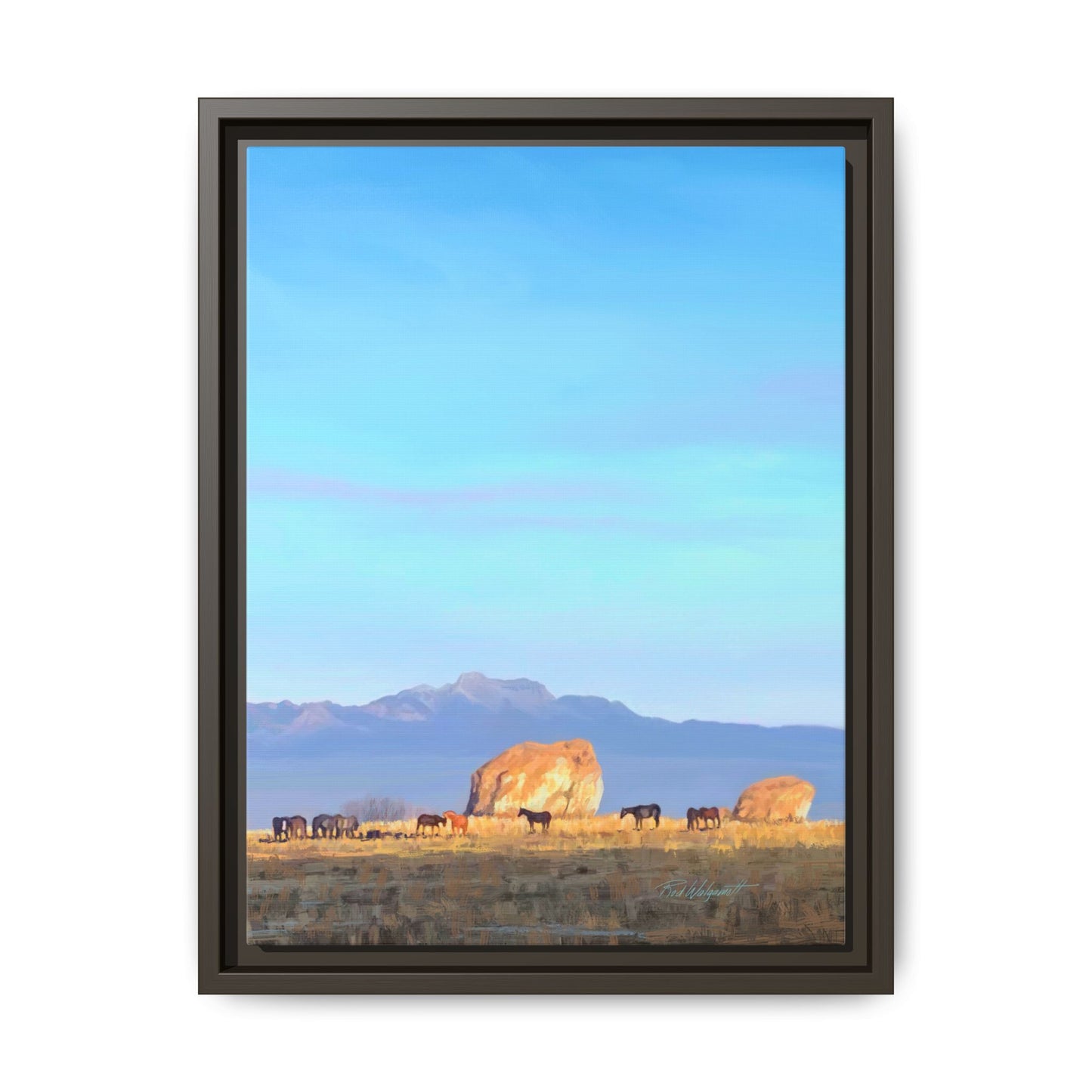 Framed Matte Canvas Print — Horses at Adobe by Rod Walgamott
