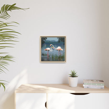 Framed Flamingo Canvas Art – Flamingo Dance by Rod Walgamott