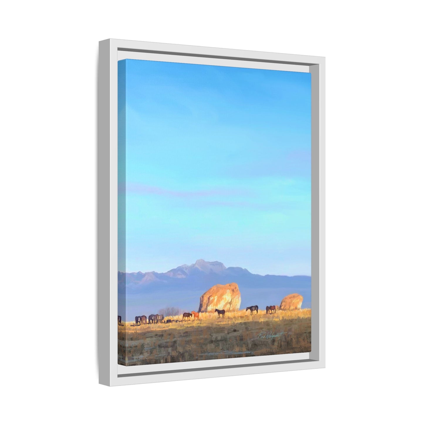 Framed Matte Canvas Print — Horses at Adobe by Rod Walgamott