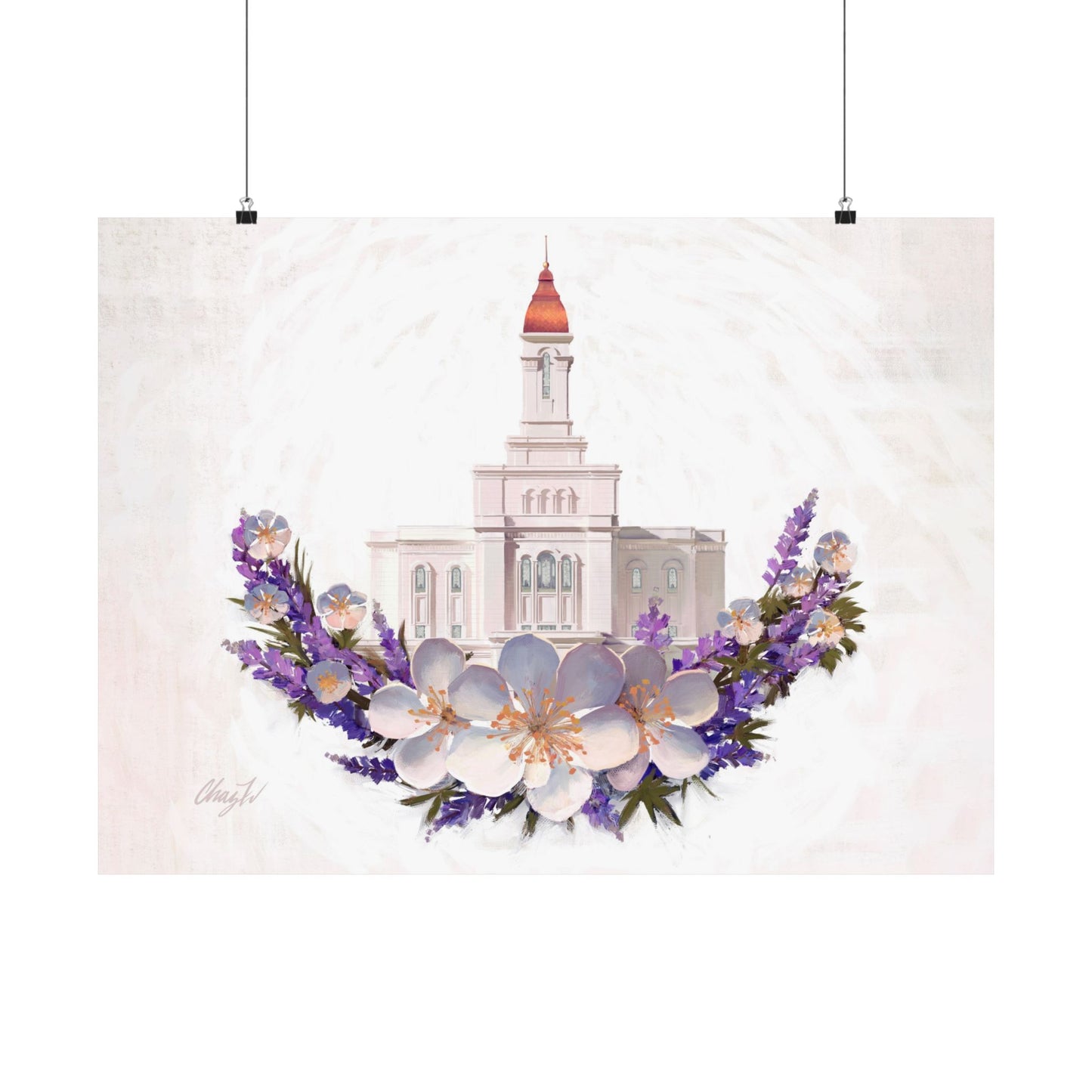 Premium Matte Print--Deseret Peak Temple--Floral Wreath, by Chaz Walgamott