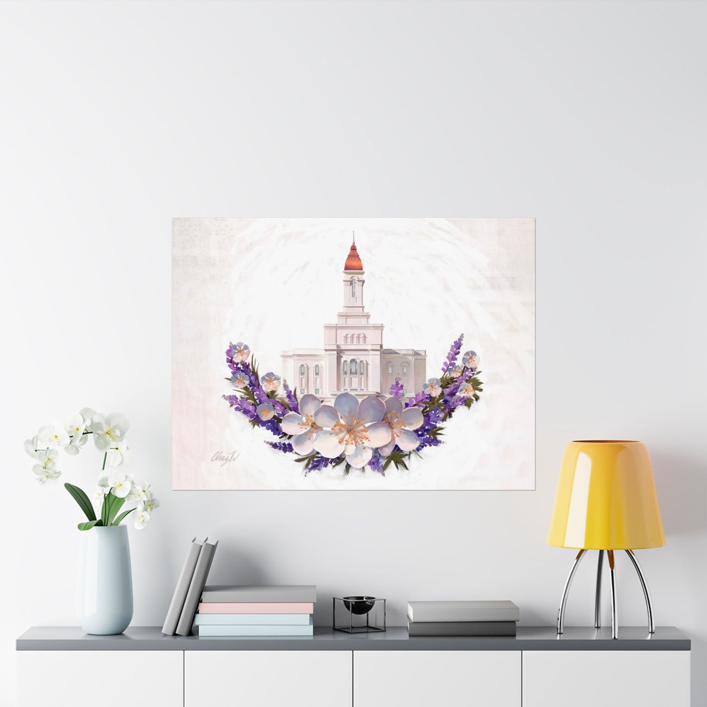 Premium Matte Print--Deseret Peak Temple--Floral Wreath, by Chaz Walgamott