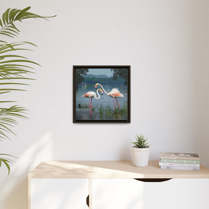 Framed Flamingo Canvas Art – Flamingo Dance by Rod Walgamott