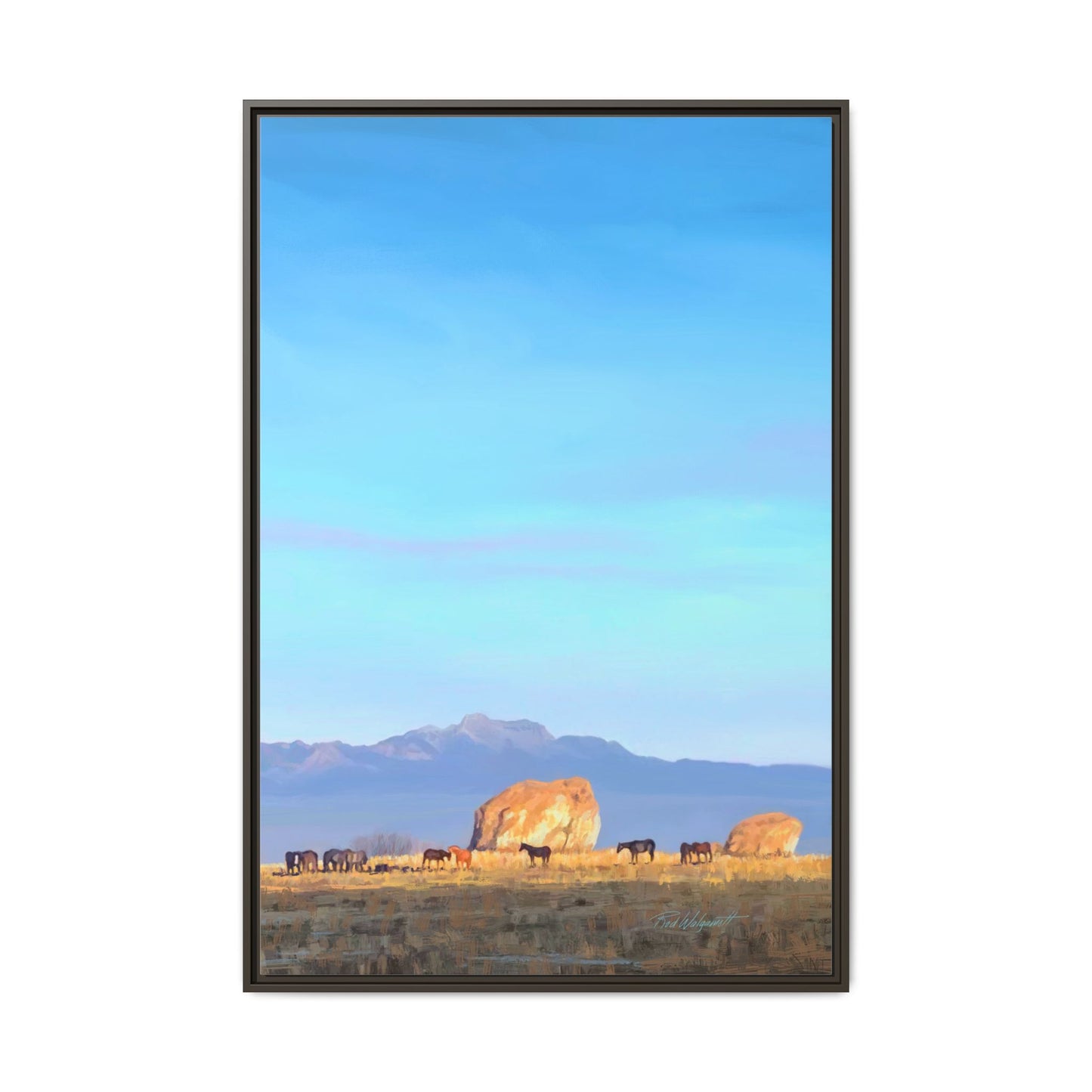 Framed Matte Canvas Print — Horses at Adobe by Rod Walgamott
