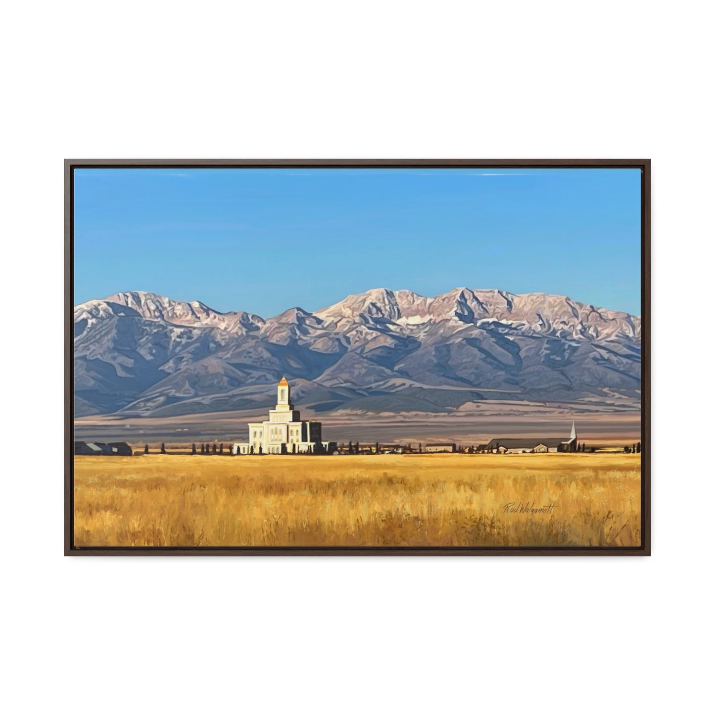 Stretched Canvas Wrap in Wood Frame, Deseret Peak Temple and Deseret Peak, by Rod Walgamott