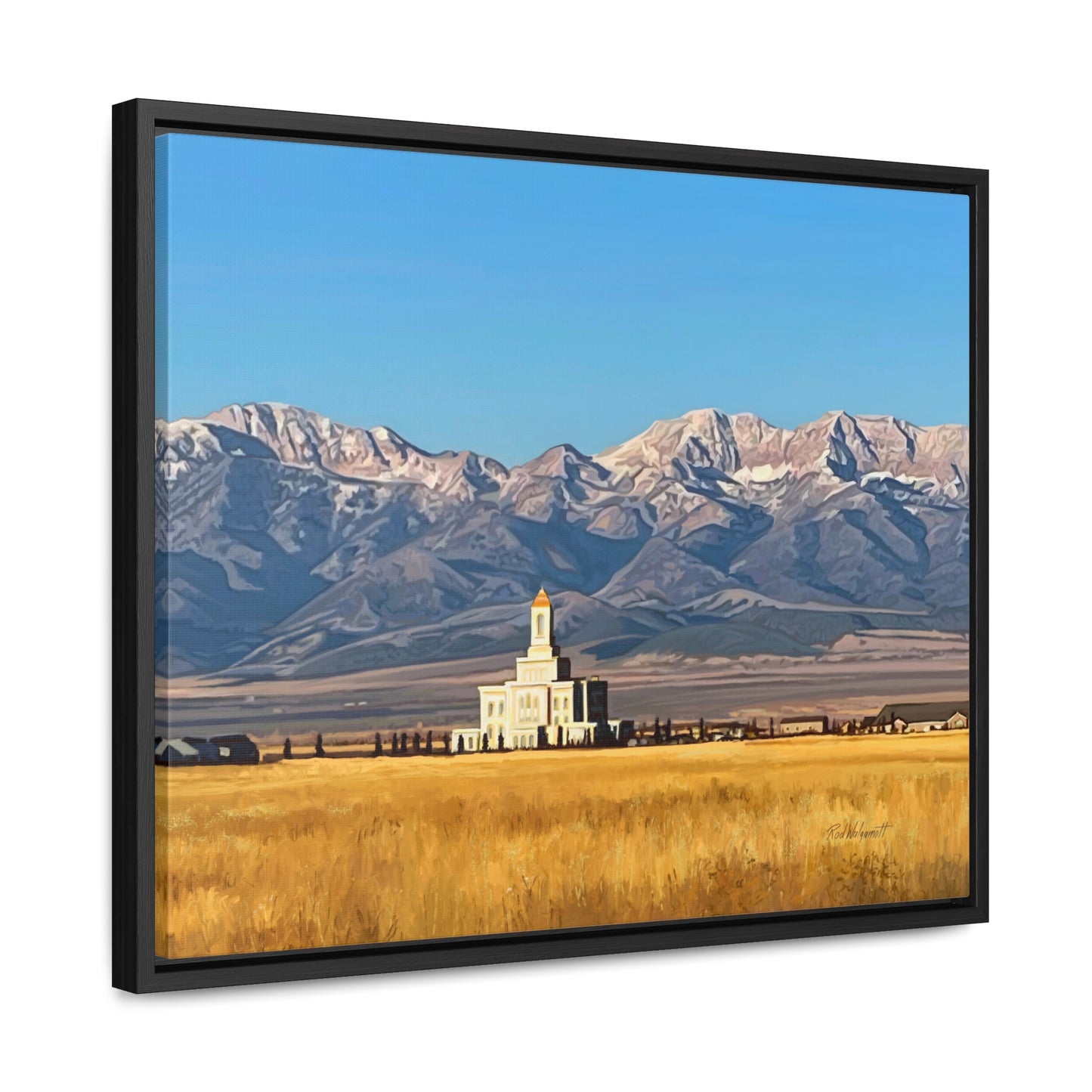 Stretched Canvas Wrap in Wood Frame, Deseret Peak Temple and Deseret Peak, by Rod Walgamott