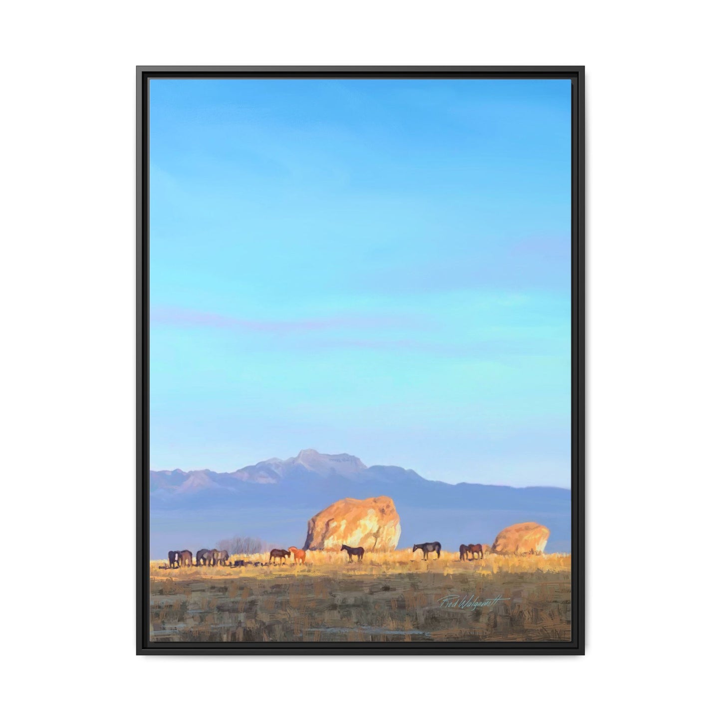 Framed Matte Canvas Print — Horses at Adobe by Rod Walgamott