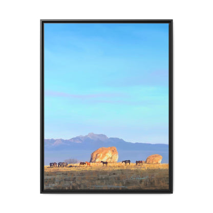 Framed Matte Canvas Print — Horses at Adobe by Rod Walgamott