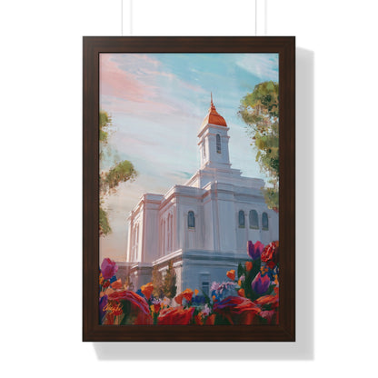 Framed Matte Print, Deseret Peak Temple--Spring Flowers, by Chaz Walgamott