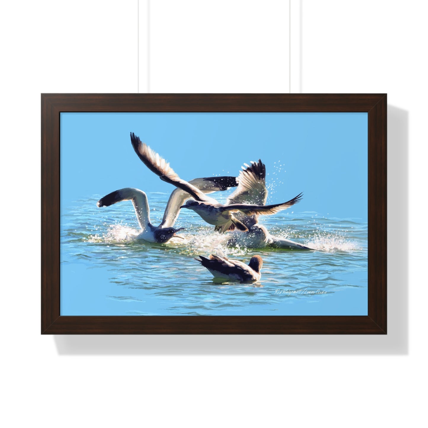 Framed Matte Print, Gull Fight on Stansbury Lake, by Rod Walgamott
