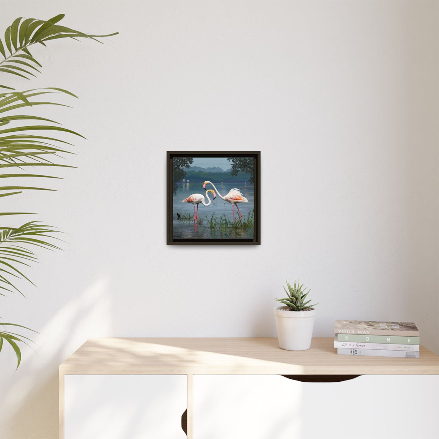 Framed Flamingo Canvas Art – Flamingo Dance by Rod Walgamott