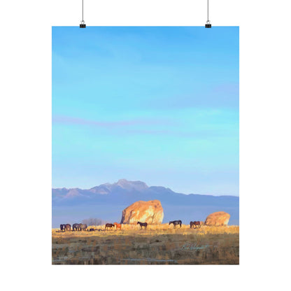 Matte Paper Print--Horses at Adobe Rock, by Rod Walgamott