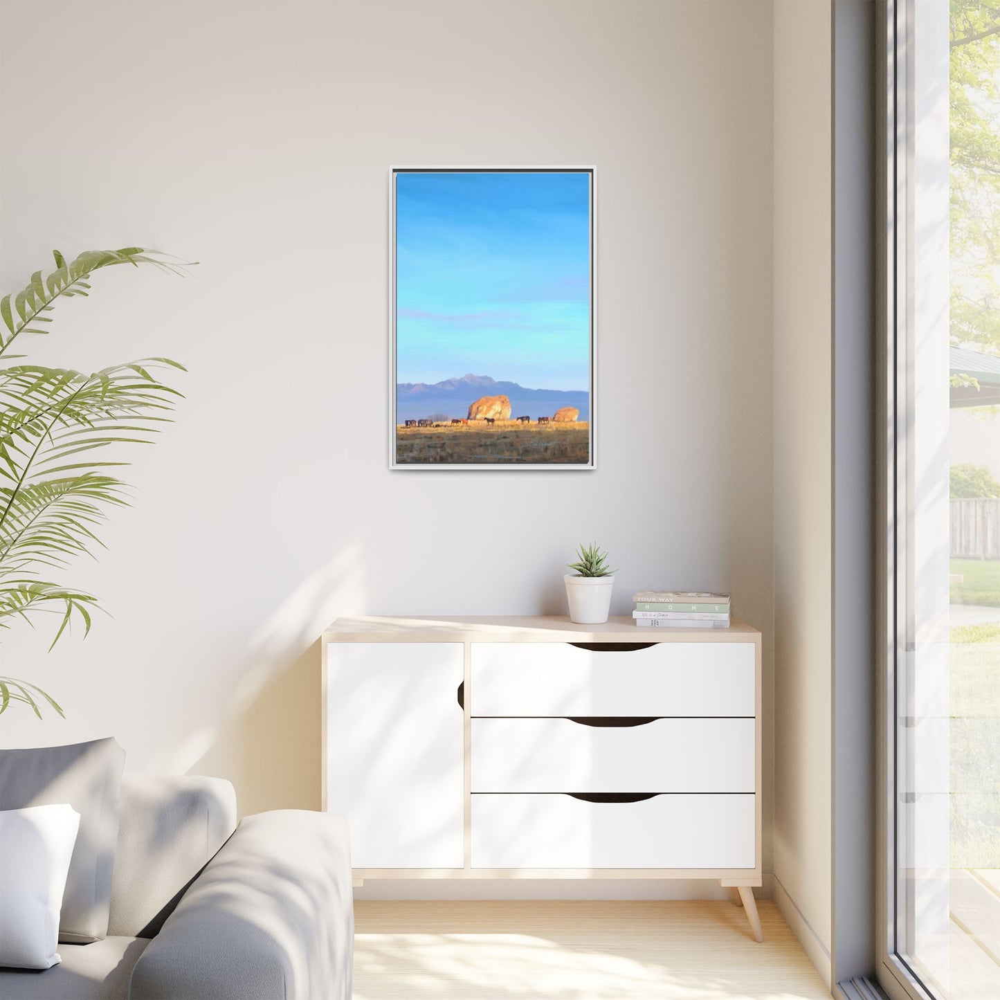 Framed Matte Canvas Print — Horses at Adobe by Rod Walgamott