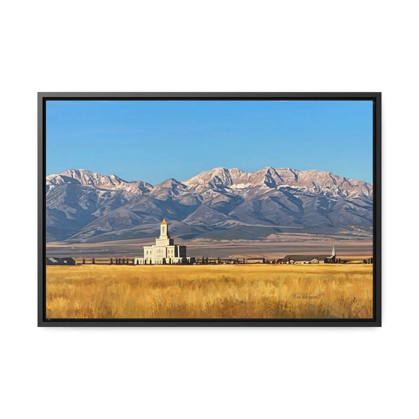 Stretched Canvas Wrap in Wood Frame, Deseret Peak Temple and Deseret Peak, by Rod Walgamott