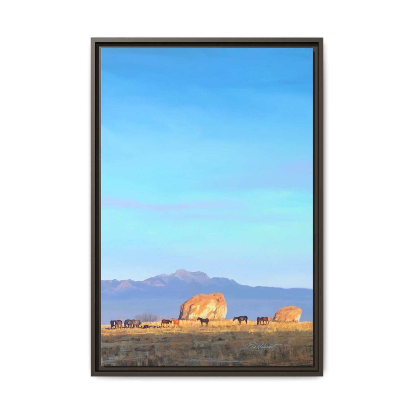 Framed Matte Canvas Print — Horses at Adobe by Rod Walgamott
